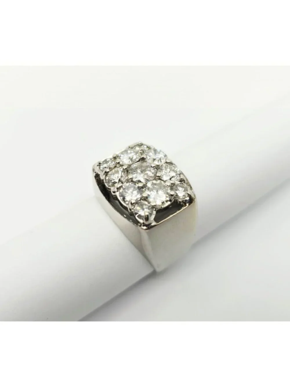 Unique 14K Karat Solid White Gold Designer Men's Diamond Cluster Ring - Size 10